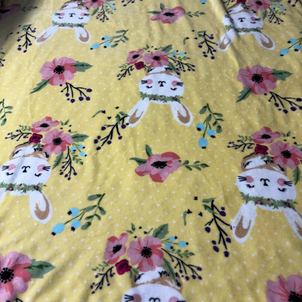 Way To Celebrate‎ Yellow Bunny Floral Plush Baby Blanket Easter Spring throw